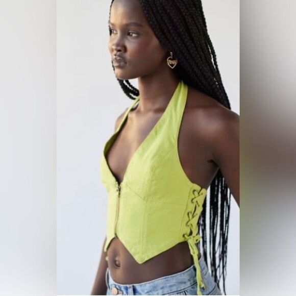 NWT UO Green Halter Vest W/Zipper Sz Lg - Picture 1 of 7